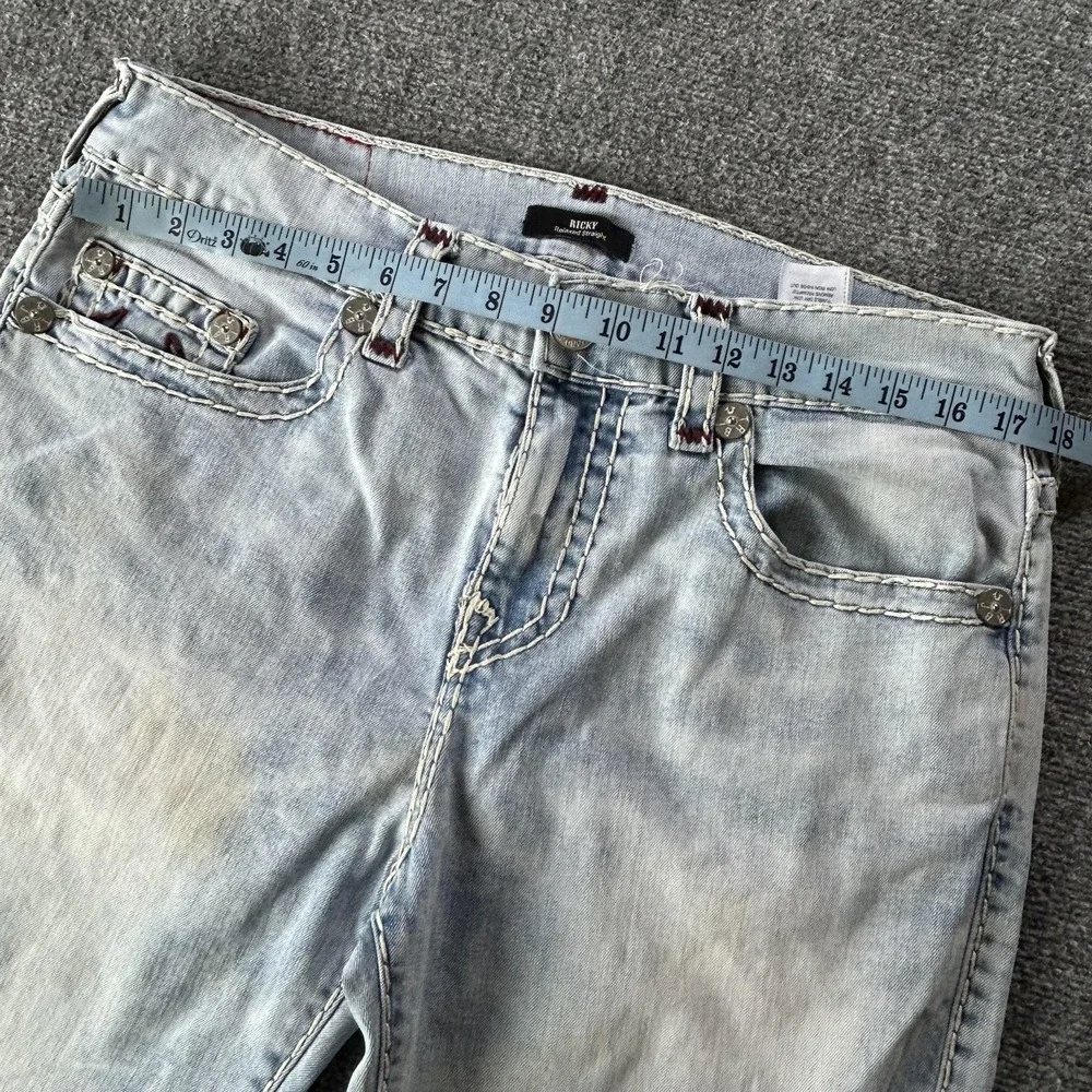 True Religion Ricky Jeans Mens 34x34 Blue Light Wash Straight Lot 2‎ No Flap